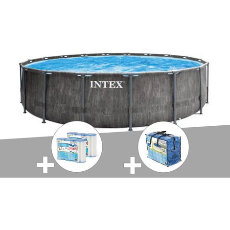 Kit piscine tubulaire Intex Baltik ronde 4,57 x 1,22 m + Bâche à bulles + 6 cartouches de filtration (1/5)
