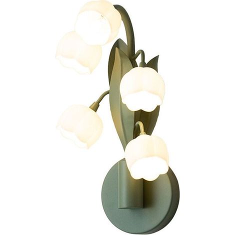 Appliques Murales Fleurs 5 Lumières Muguet Applique Murale Fleur Vintage Lampes de Chevet avec 3 Modes de Couleur Lampe de Table avec Ampoules LED G4 pour Chambre, Salon, Bureau, Vert