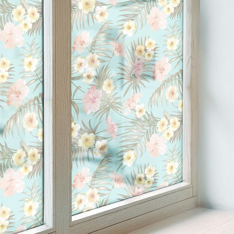 Fensterfolie 200x116 cm Blickdicht Dekorfolie PVC Dekorativ Folie für Badezimmer Selbstklebend Sichtschutz Fenster Milchglas Tropisches Muster