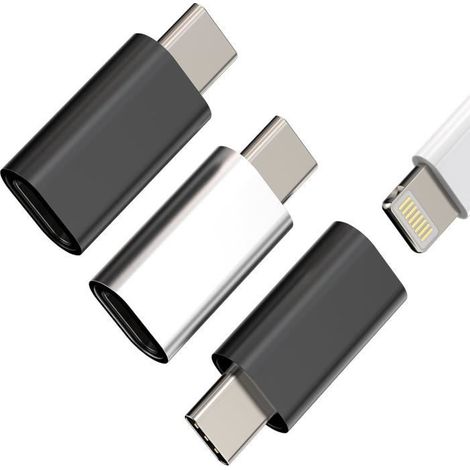 Adaptateur Lightning vers USB-C - HAUTSTORE - Lot de 3 - Charge et synchronisation - Noir - iPhone et USB-C (1/4)