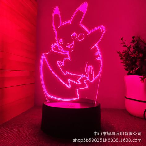 Anime Pokémon 3D-Nachtlicht, USB-Bettlampe mit Touch-Fernbedienung, kreative Geschenkidee, GG Schwarz, Touch, 7 Farben