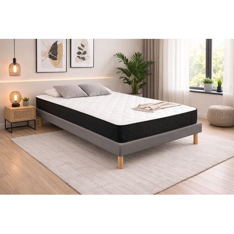 Ensemble Sommier Tapissier et Matelas 120x190 cm - Couleur : Gris - Sommier Déhoussable avec Pieds 20 cm, Structure Robuste et Lattes Multiplis - Matelas Latex Accueil Moelleux Soutien Ferme - (1/5)