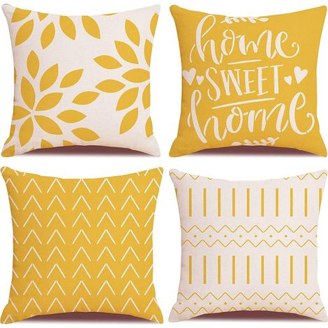 Lot de 4 Housses de Coussin carrées pour extérieur, terrasse, Jardin, Salon, canapé, décoration Style Ferme, Jaune - 60 x 60 cm (1/5)