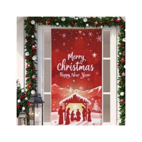 Décoration de porte Grinch vert, rideau de porte suspendu, bannière - 90 x 180 cm (œillets + ruban) - Style 40