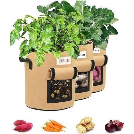 3Pcs Sac de Plantation de Pomme de Terre,14 Gallons Sac de Plantation de Jardin en Non-tissés,Sac Pomme de Terre avec la fenêtre et la Poignée,Grand Sac Potager pour des Fraises,des tomates,des légume (1/5)