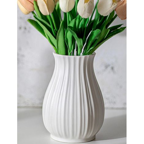 Vase Decoratif Blanc, Ceramique, 16cm Hauteur (1/5)