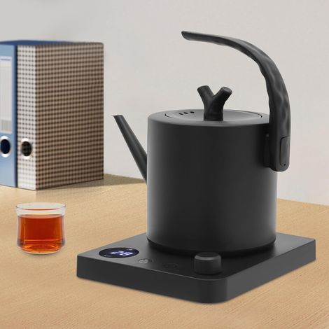 Wasserkocher mit Schwanenhals Edelstahl 1L, Teekocher Elektrisch, Wasserkocher mit Temperatureinstellung und Warmhaltung, Schnelles Aufkochen Schwarz