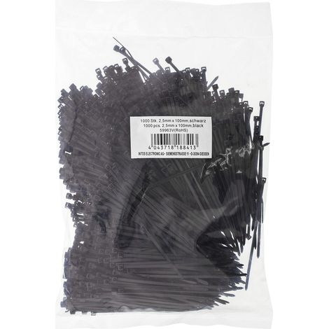 V Lot de 1000 serre-câbles 100 mm x 2,5 mm Noir (1/2)