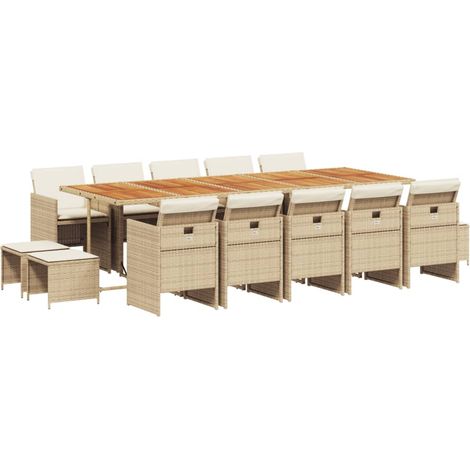vidaXL Set da Pranzo da Giardino 15 pz con Cuscini Beige in Polyrattan
