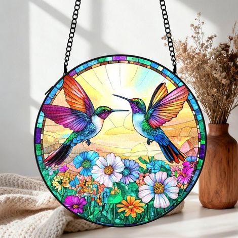 Attrape-soleil colibri vitrail 9 cm décoration fenêtre suspendue oiseau lumineux cadeau Noël (1/5)