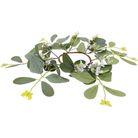 Couronne de bougies piliers et feuillage artificiel vert olive (2 pièces) (1/5)