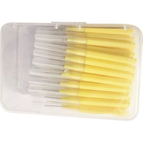 Lot de 40 brossettes interdentaires pour appareils orthodontiques, 0,4 mm, ultra-fines et souples, pour le nettoyage des espaces interdentaires chez l'adulte (jaune). (1/4)