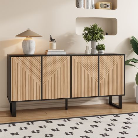 Credenza Bassa 160x38x75 cm, Grande Capienza con Ante 3D, Stile Moderno, MDF e Truciolato, Nero, per Soggiorno e Camera (1/5)