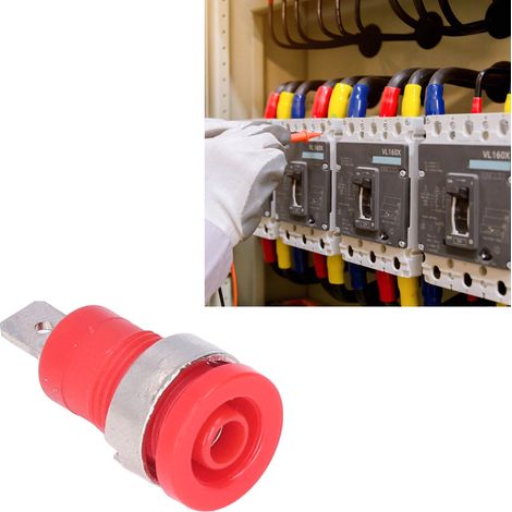 Connecteur banane de sécurité 4 mm, bornier en cuivre pur, trou de montage, borne de terre 12 mm, rouge (1/5)