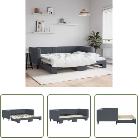 vidaXL Sofa-Bett - Tagesbett Ausziehbar Dunkelgrau 90x190 cm Samt (1/5)