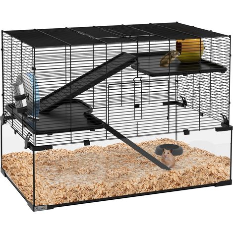 Cage hamster cage rongeur 3 niveaux avec roue rampes maisonnette abreuvoir mangeoire (1/5)