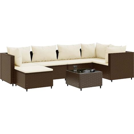 Set Divani da Giardino 7 pz con Cuscini in Polyrattan Marrone vidaXL (1/5)
