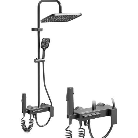 Ensemble de robinet de douche, douche pluie haute pression, débit d'eau multifonctionnel, Gris (1/2)