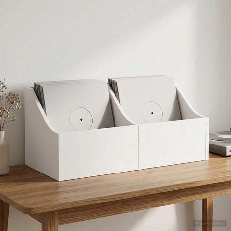Irovami Boîte pour disques vinyle (lot de 2), blanche, 37 x 33 x 32 cm, bois composite (1/5)