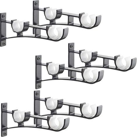 Support de tringle à rideau en aluminium – Lot de 6 – Capacité 50 kg – Compatible tiges 1-3 cm – Installation facile avec vis fournies
