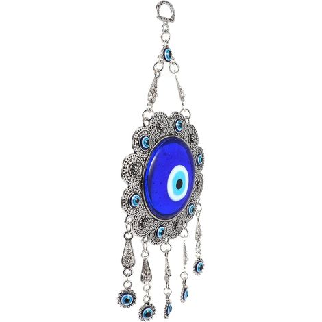 Décoration Murale Œil Bleu en Métal et Verre Pendentif Ornemental, Protection la Malveillance et Maintien de L'équilibre, Style Délicat aux Lignes Raffinées, pour Décoration (1/5)