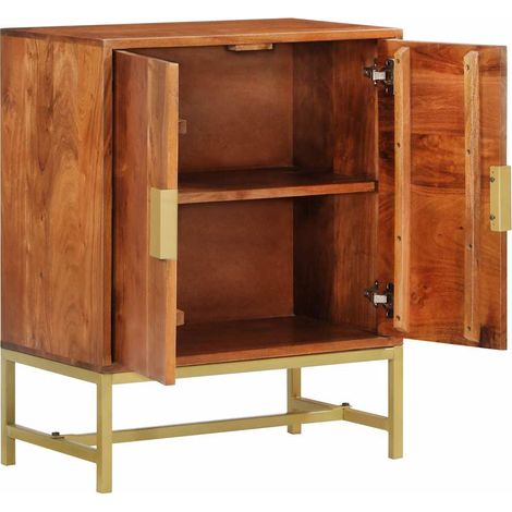 Buffet Meuble de Rangement Vintage Bois d'Acacia Massif et Fer Cadre Doré 60 x 35 x 75 cm (1/5)