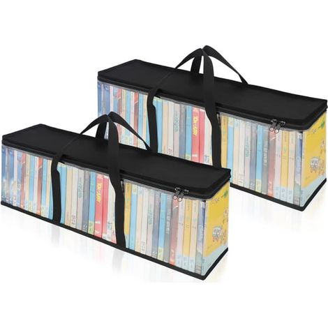 wxsp DVD Förvaringsväskor (Set med 2) Klar PVC Media Hållare Fodral avec Handtag for DVD/CD/VHS Box/Blu Ray Skivor/Filmfodral/Videospels Skivor - Va... (1/4)