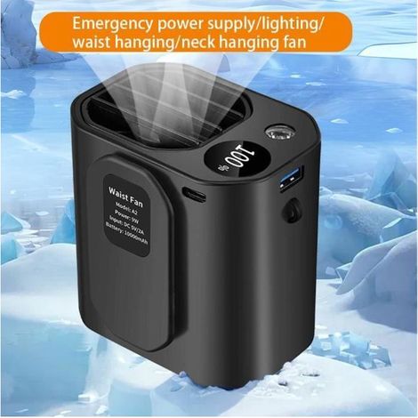 Online Store - Ventilateur multifonction - A2G - Rechargeable par USB - 10 000 mAh - 3 vitesses - Noir (1/4)