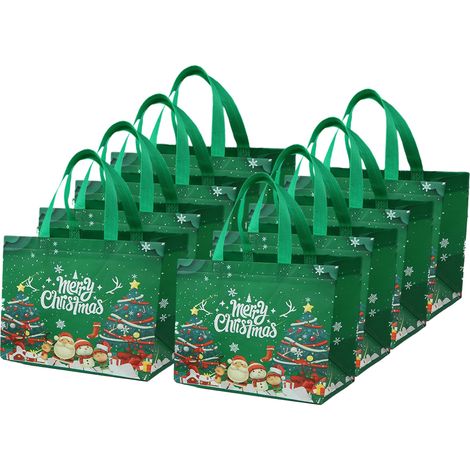 Lot de 8 sacs cadeau, réutilisables avec poignée, en polypropylène non tissé, pour Noël et fêtes (1/5)