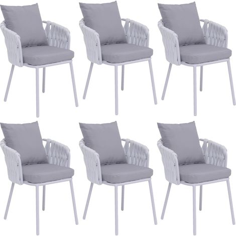 Lot de 6 chaises de salle à manger avec accoudoirs structure aluminium et tressage corde tissu gris clair 040008723 (1/5)