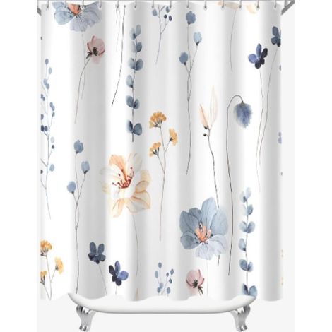 Rideau de douche, 180 x 200 cm, Fleurs bleues, Anti-moisissure, Hydrofuge, Rideaux de bain lavables en polyester avec 12 et anneaux de rideau de douche pour salle de, couleur (1/5)
