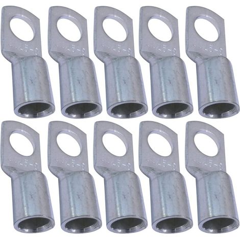 Packung mit 10 röhrenförmigen Crimp-Kabelschuhen – Öse – Ø 8 mm – unisoliert – für 25 mm² Leiterquerschnitt – Kabelverbinder – Klemmung – silberfarben