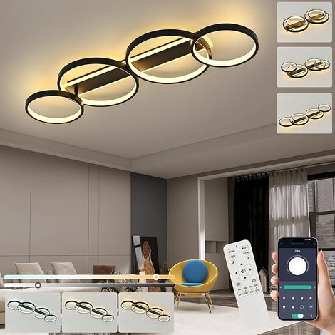 Plafonnier LED,Moderne Lampe de plafond 60W 3000K-6000K,4 anneaux ronde design Chambre Eclairage,Lampe Lustre avec Telecommande APP Dimmable,Luminaire interieur deco pour salon bureau cuisine couloir