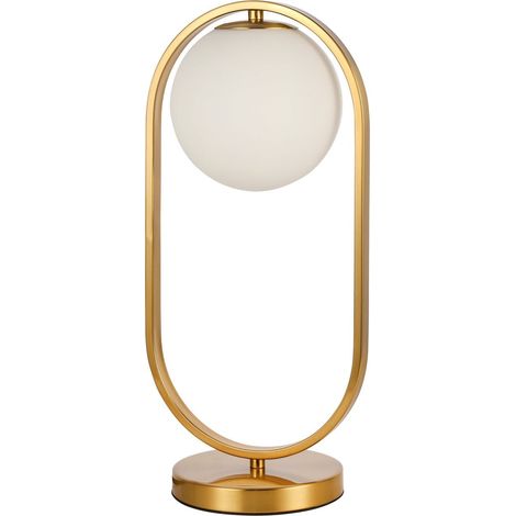 Lampe à poser design en laiton satiné et verre blanc - Blanc et or E27 H51 cm - PANGIVO (1/2)