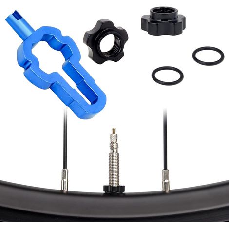 Clé de valve de vélo, extracteur de valve et écrou de valve de vélo, clé 4 en 1 pour valve Presta, insert de valve Schrader, rallonge de valve et écrou à chape (noir) (1/5)