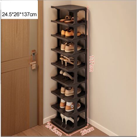 Étagère à chaussures 9 niveaux – Dimensions 804x2446mm – Plastique PP haute qualité – Empilable et élégante en noir
