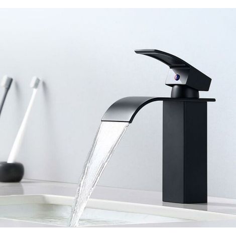 Mitigeur Robinet de Lavabo Cascade Noir Moderne pour vasque à poser Robinetterie encastrée pour salle bain (1/3)