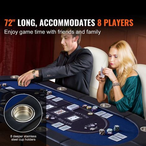 Table de jeu poker pliante 8 joueurs, table casino ovale 183 cm avec accoudoirs rembourrés et porte-verres inox, table cartes portable pour blackjack texas hold'em (1/5)