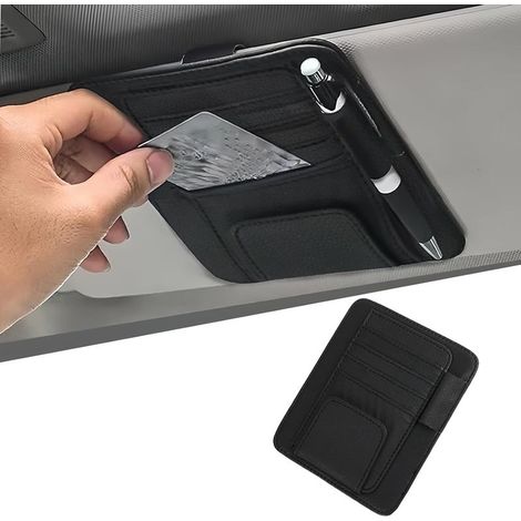 Pare-Soleil Organisateur de Voiture, Support Universel en Cuir PU avec Porte Cartes et Rangement pour Lunettes, Stylos, Cartes de Crédit, Factures, Noir (1/5)