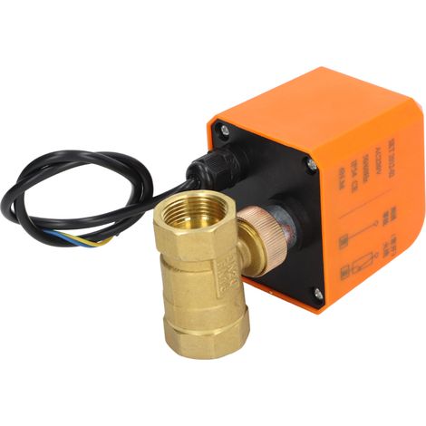 Vanne à boule motorisée 2 voies 2 fils ouverture normale électrique filetage 3/4in DN20 220V laiton IP54 (1/5)