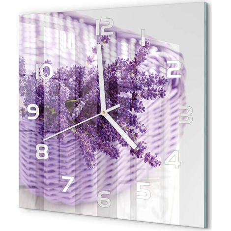 Horloge Murale Carrée Quartz Verre Trempé Design Moderne Salon Chambre Bureau Lavande dans un panier 30x30 cm (1/5)