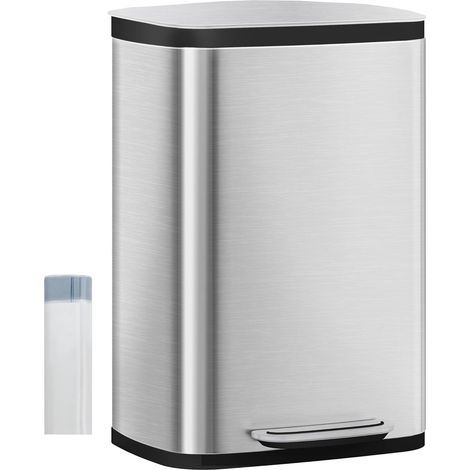 Cestino da Cucina 50L, Pedali e Secchi Interni, Acciaio Inox, 15 Sacchi per la Spazzatura, per Cucina, Argento (1/5)