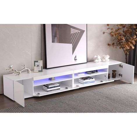 Modern white TV unit - Illuminated panel - Dimmable LED lighting - For living room and dining room - 240 cm (1/5)