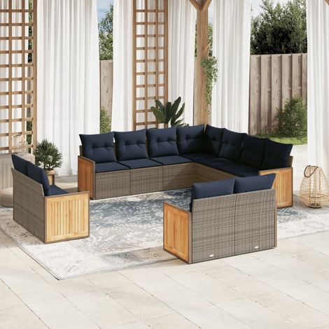 Ensemble de canapé de jardin 11 pcs avec coussins gris résine tressée (1/5)