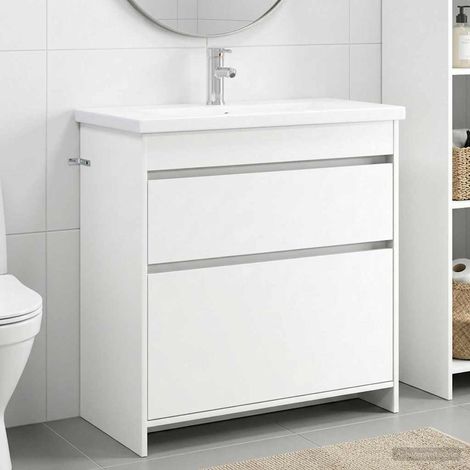 vidaXL Badezimmermöbel-Set Weiß 81 x 40 x 84,5 cm Holzwerkstoff (1/5)