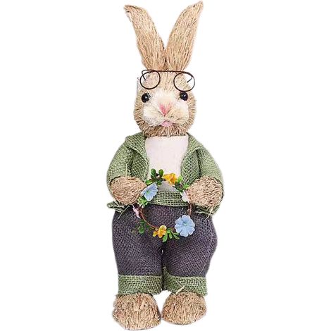 Figurine de Lapin en Paille Décorative pour Pâques, Idée Cadeau Mignon (1/5)