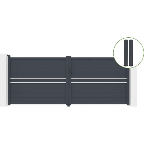 Flügeltor 4m CIMONE H.160cm graues Aluminium + 2 Pfosten 20x20cm H.190cm (1/5)