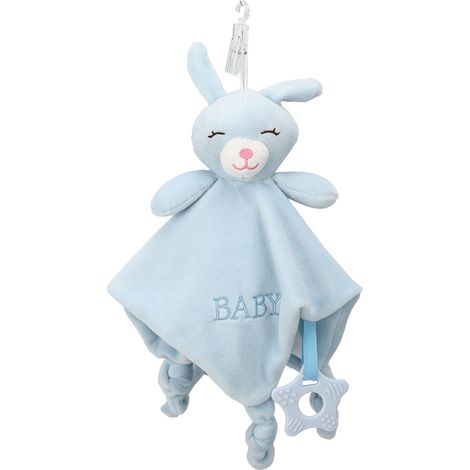 Doudou bébé bleu lapin, jouet en peluche réconfortant, lingette douce et couverture moelleuse pour nouveau-né, animal apaisant. (1/5)