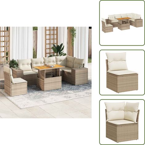 7-tlg. Garten-Sofagarnitur mit Kissen Beige Poly Rattan - Garten Sofagarnitur - Garten Sofagarnituren - Outdoor Sofagarnitur - Sofagarnitur Terrasse (1/5)