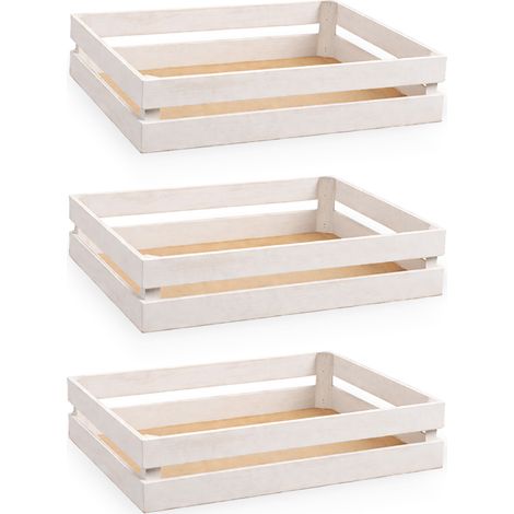 Cassette contenitori in Legno naturali Bianche da 3 Pezzi 37 X 28 X h 8 cm